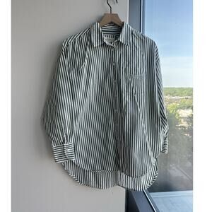 Maeve by Anthropologie Green White Striped Woven Collared Button Shirt S Cotton